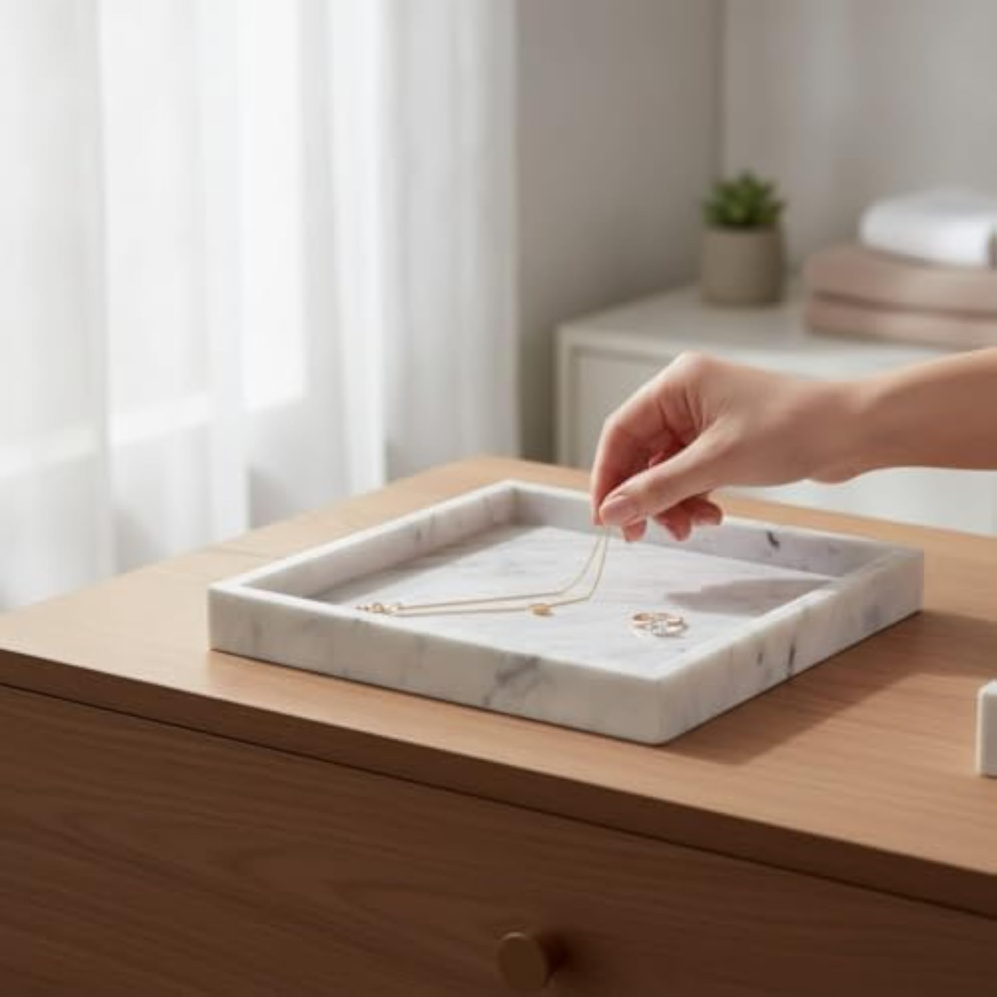 Polished Marble Tray with Raised Sides